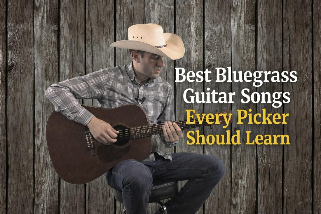 Bluegrass guitarist playing acoustic guitar, best bluegrass guitar songs every picker should learn
